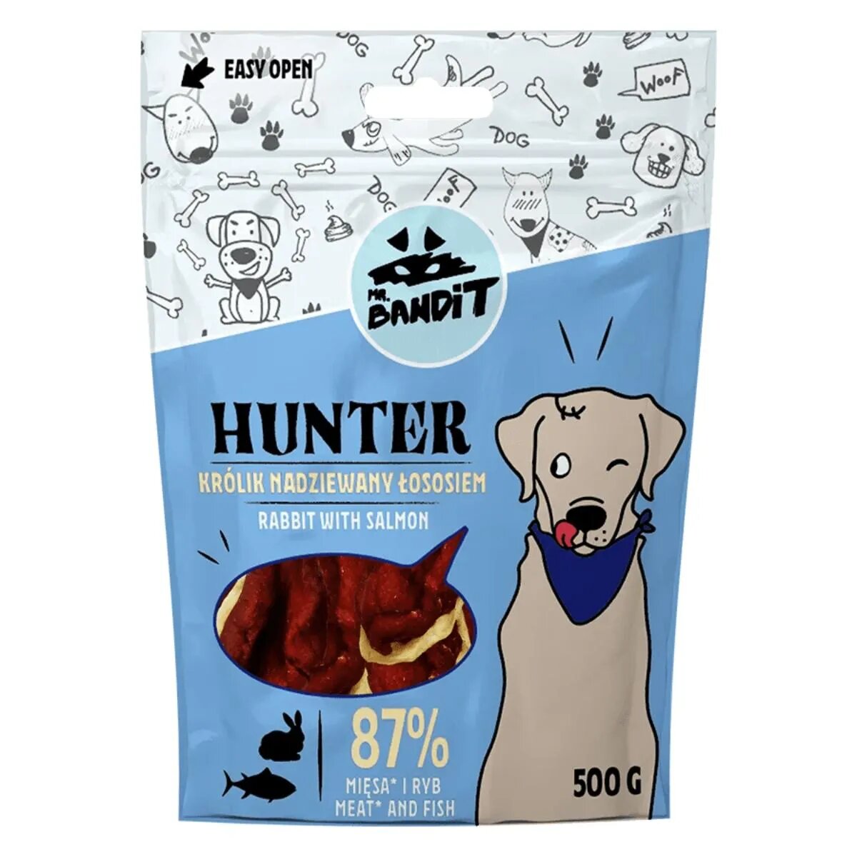 Mr Bandit Hunter XS-XL Iepure și Somon punguță recompense fără cereale câini 500g