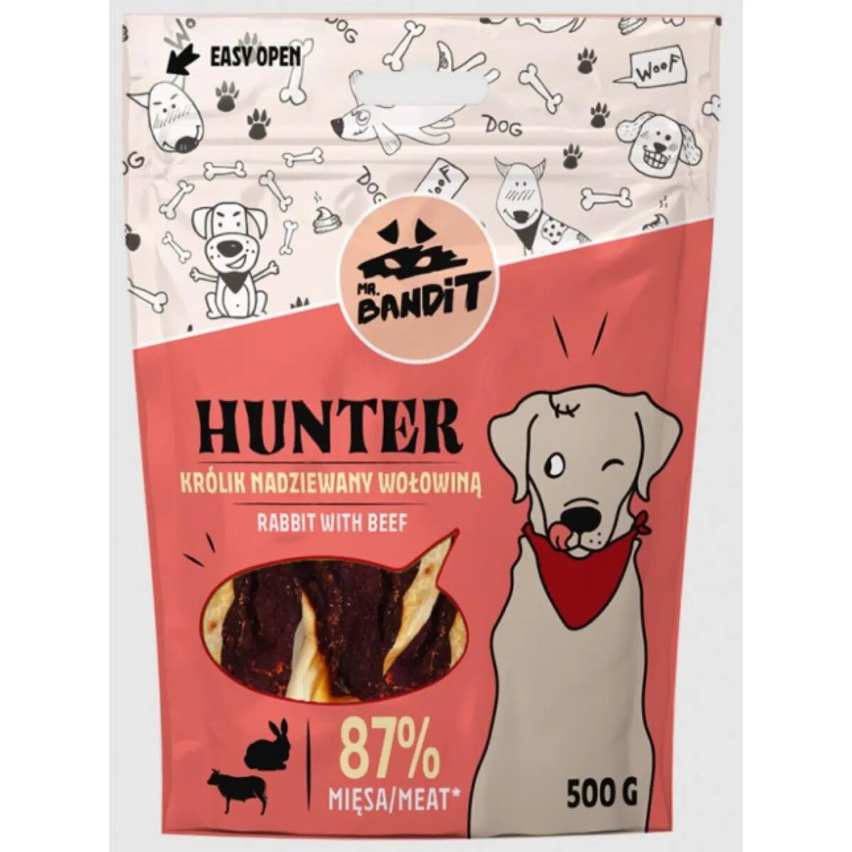 Mr Bandit Hunter XS-XL Iepure și Vită punguță recompense fără cereale câini 500g