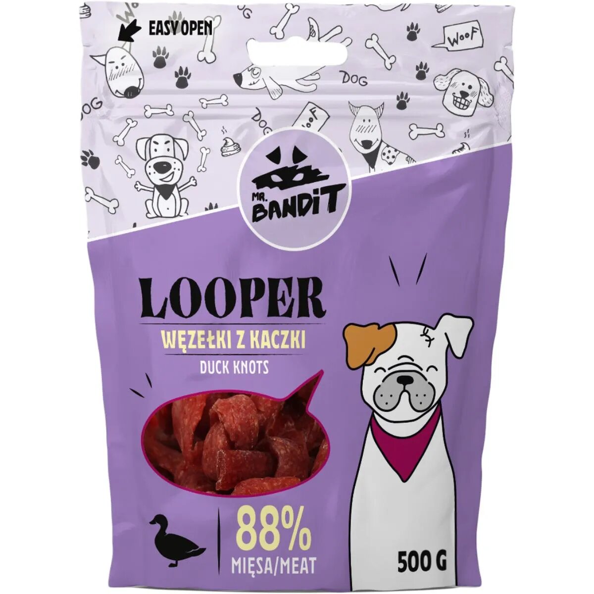 Mr Bandit Looper Knots XS-XL Rață punguță recompense câini 500g