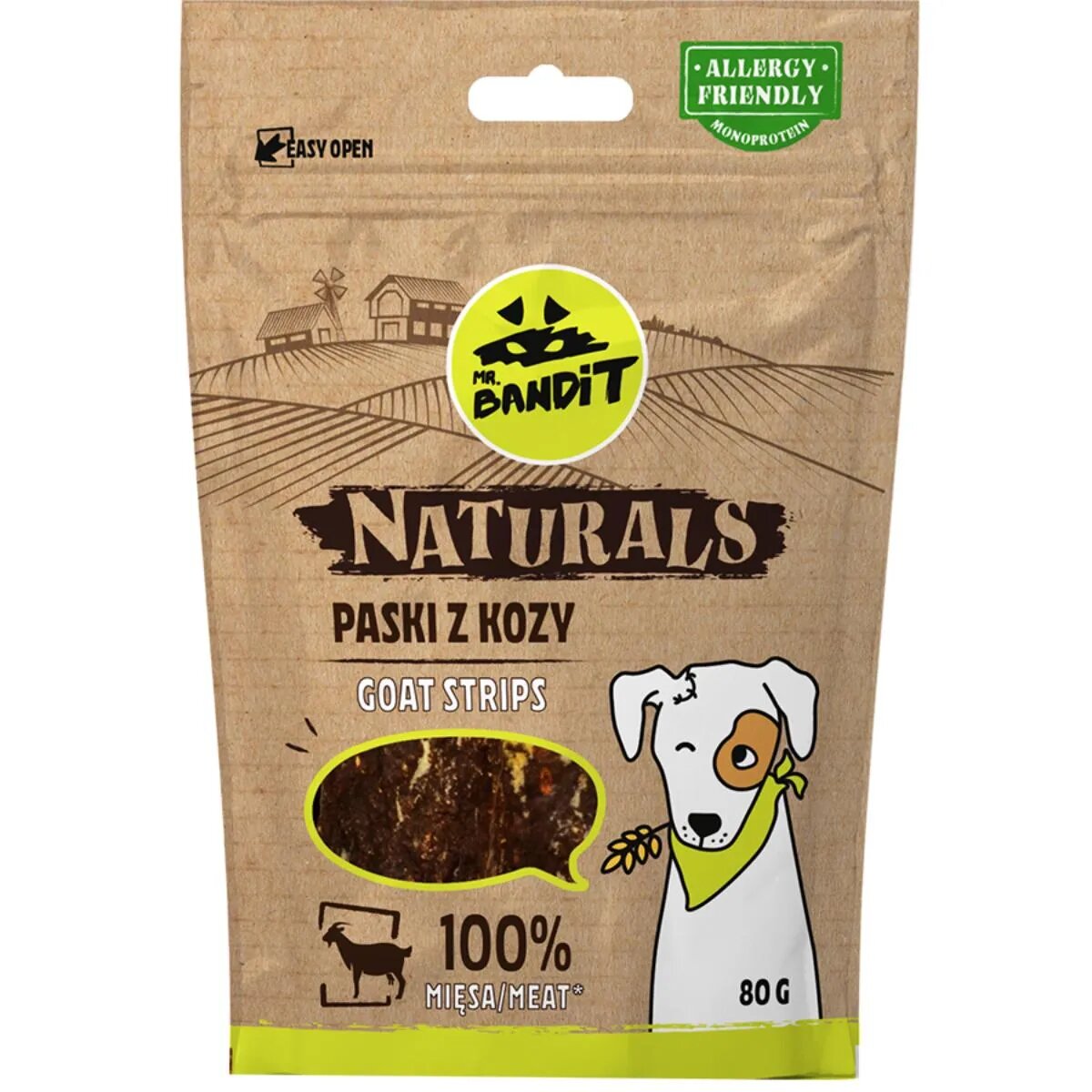 Mr Bandit Natural Stripes XS-XL Capră punguță recompense monoproteică fără cereale câini 80g