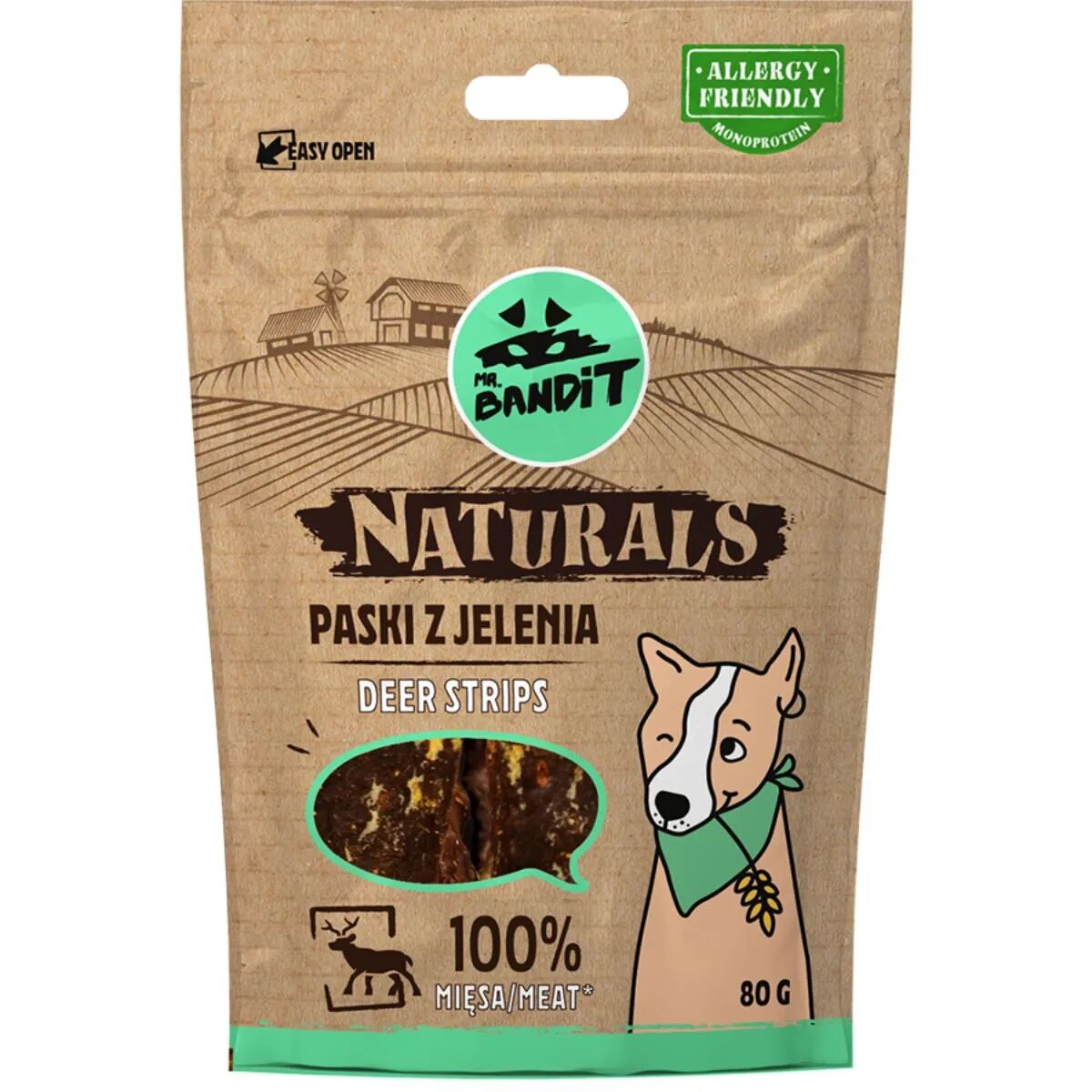 Mr Bandit Natural Stripes XS-XL Căprioară punguță recompense monoproteică fără cereale câini 80g