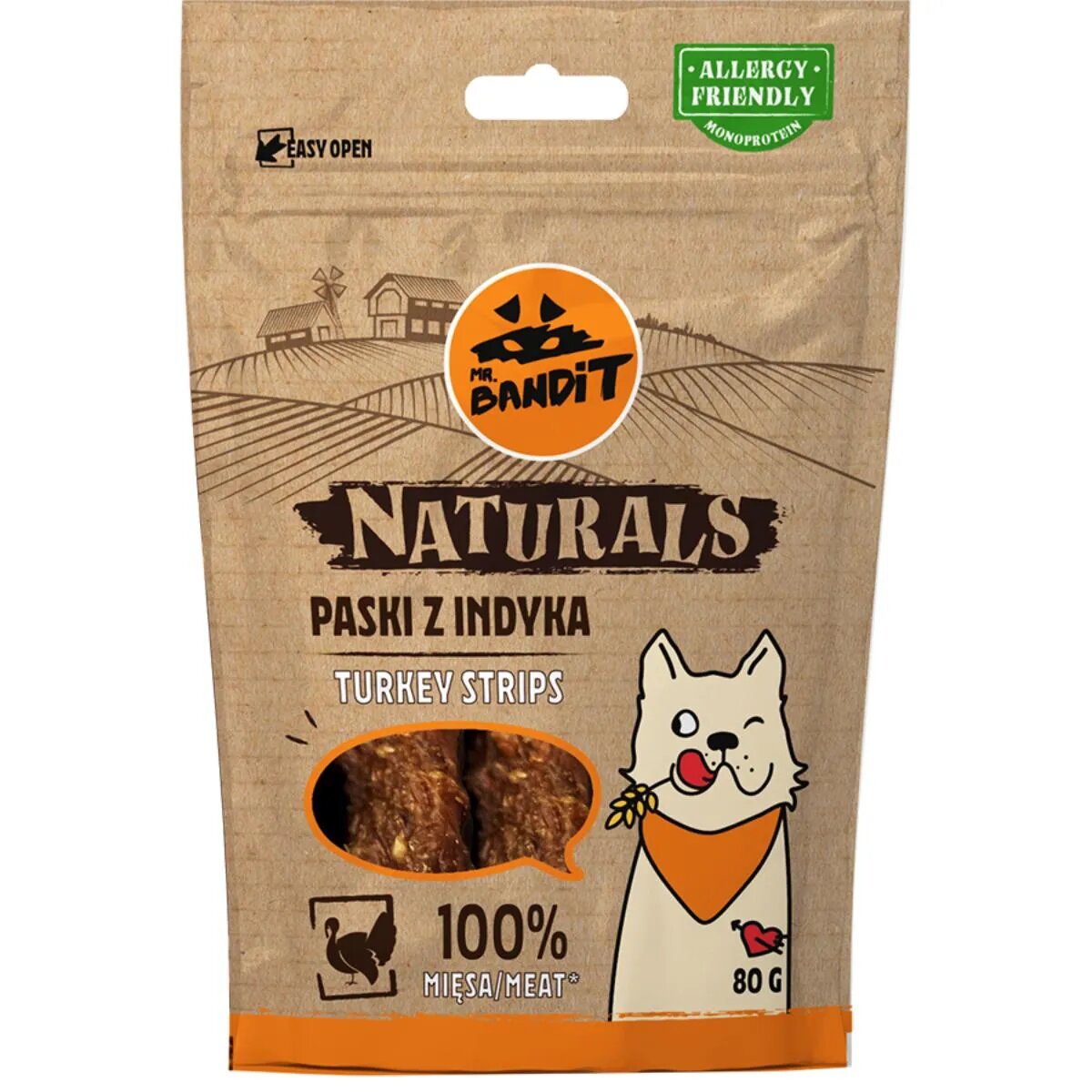 Mr Bandit Natural Stripes XS-XL Curcan punguță recompense monoproteică fără cereale câini 80g