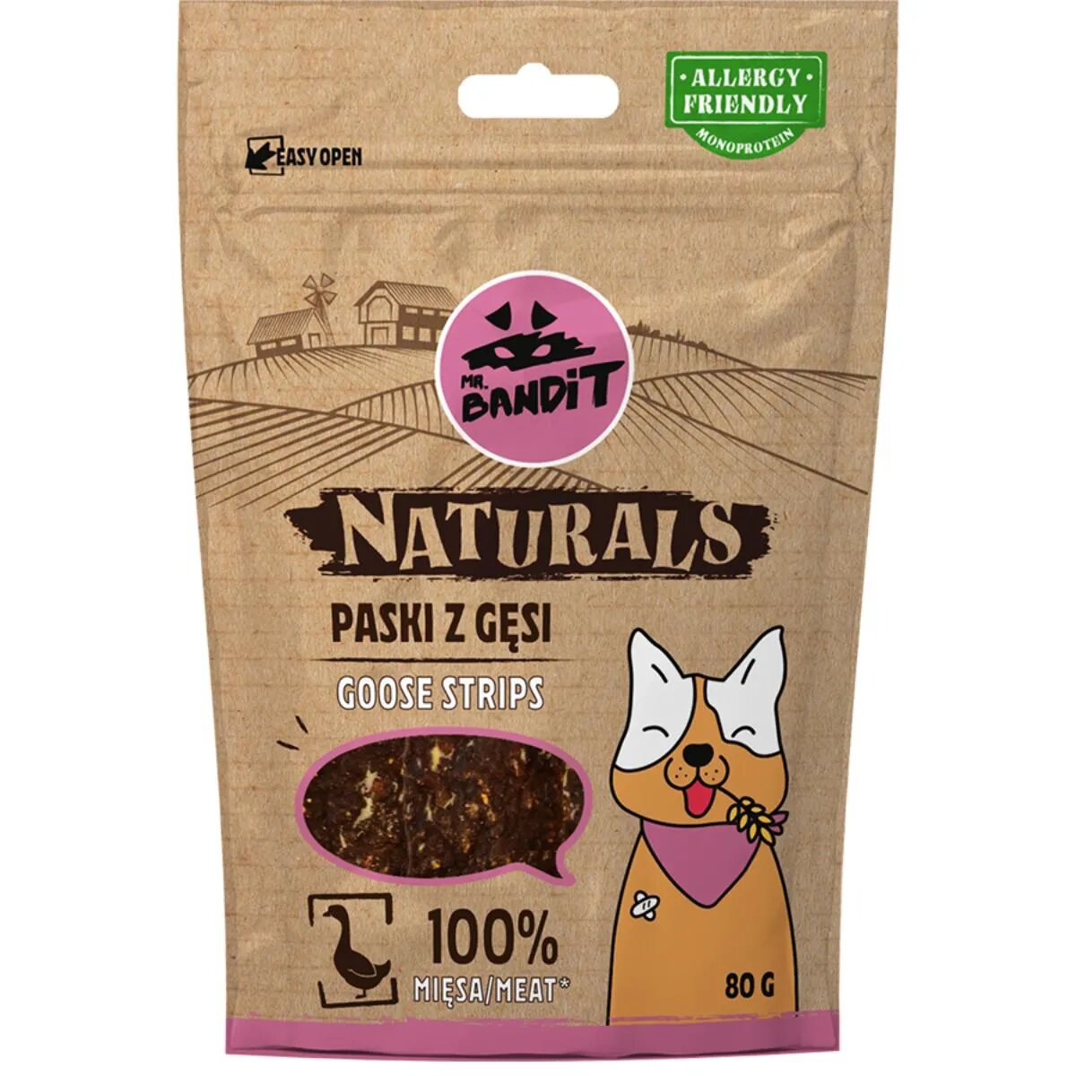 Mr Bandit Natural Stripes XS-XL Gâsca punguță recompense monoproteică fără cereale câini 80g