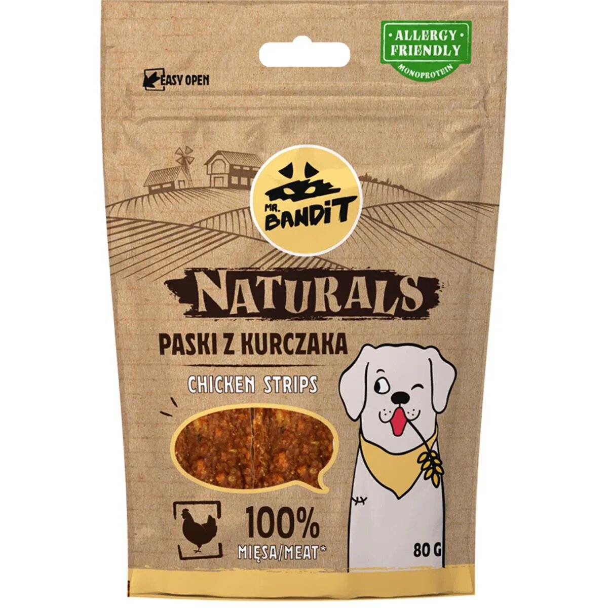 Mr Bandit Natural Stripes XS-XL Pui punguță recompense monoproteică fără cereale câini 80g