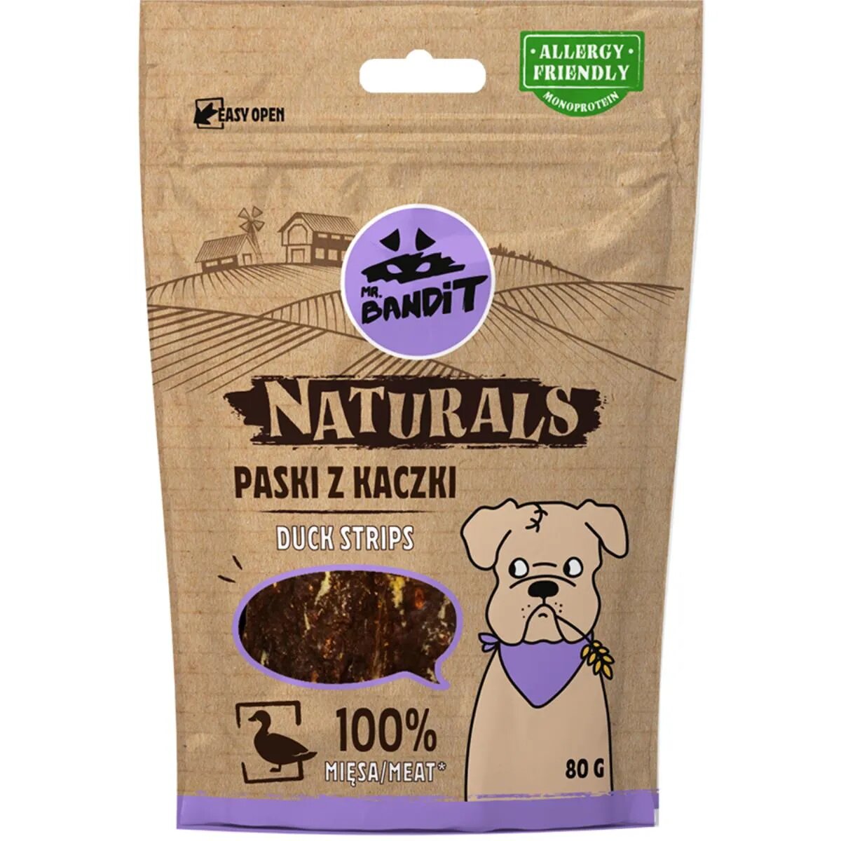 Mr Bandit Natural Stripes XS-XL Rață punguță recompense monoproteică fără cereale câini 80g