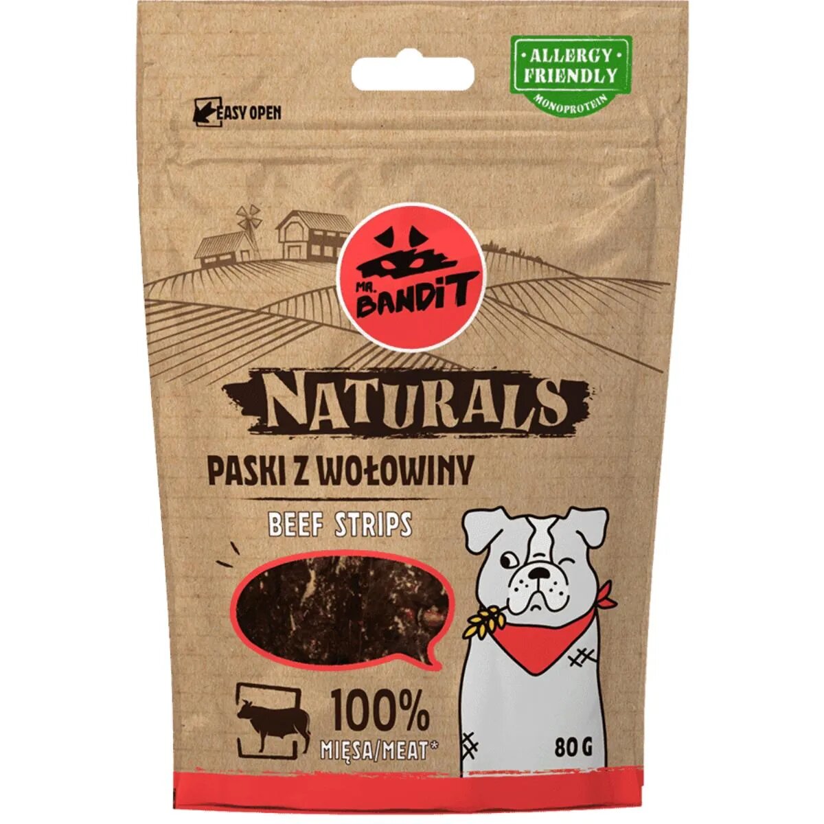 Mr Bandit Natural Stripes XS-XL Vită punguță recompense monoproteică fără cereale câini 80g