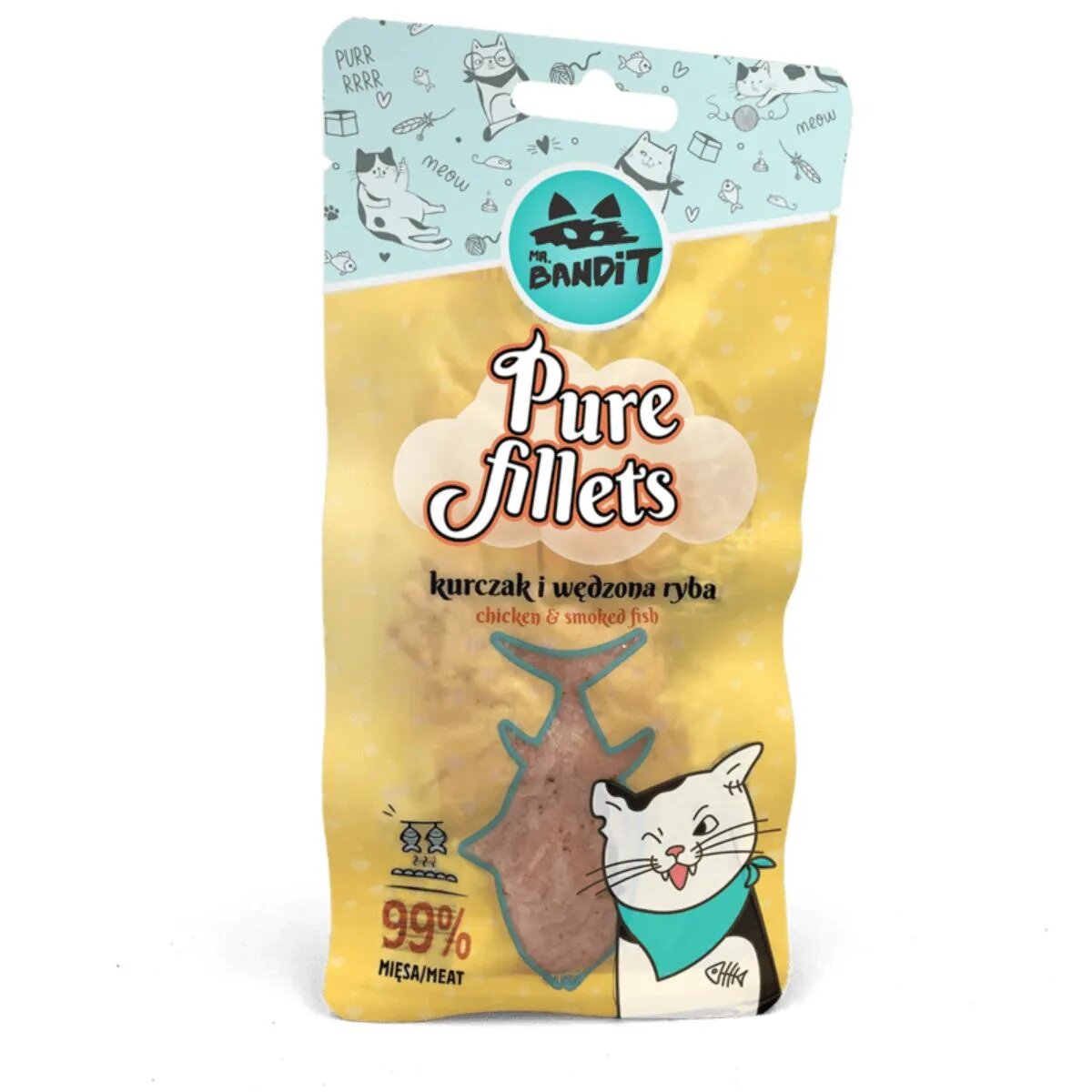 Mr Bandit Pure Fillets Pui și Pește punguță recompense fără cereale pisici 30g