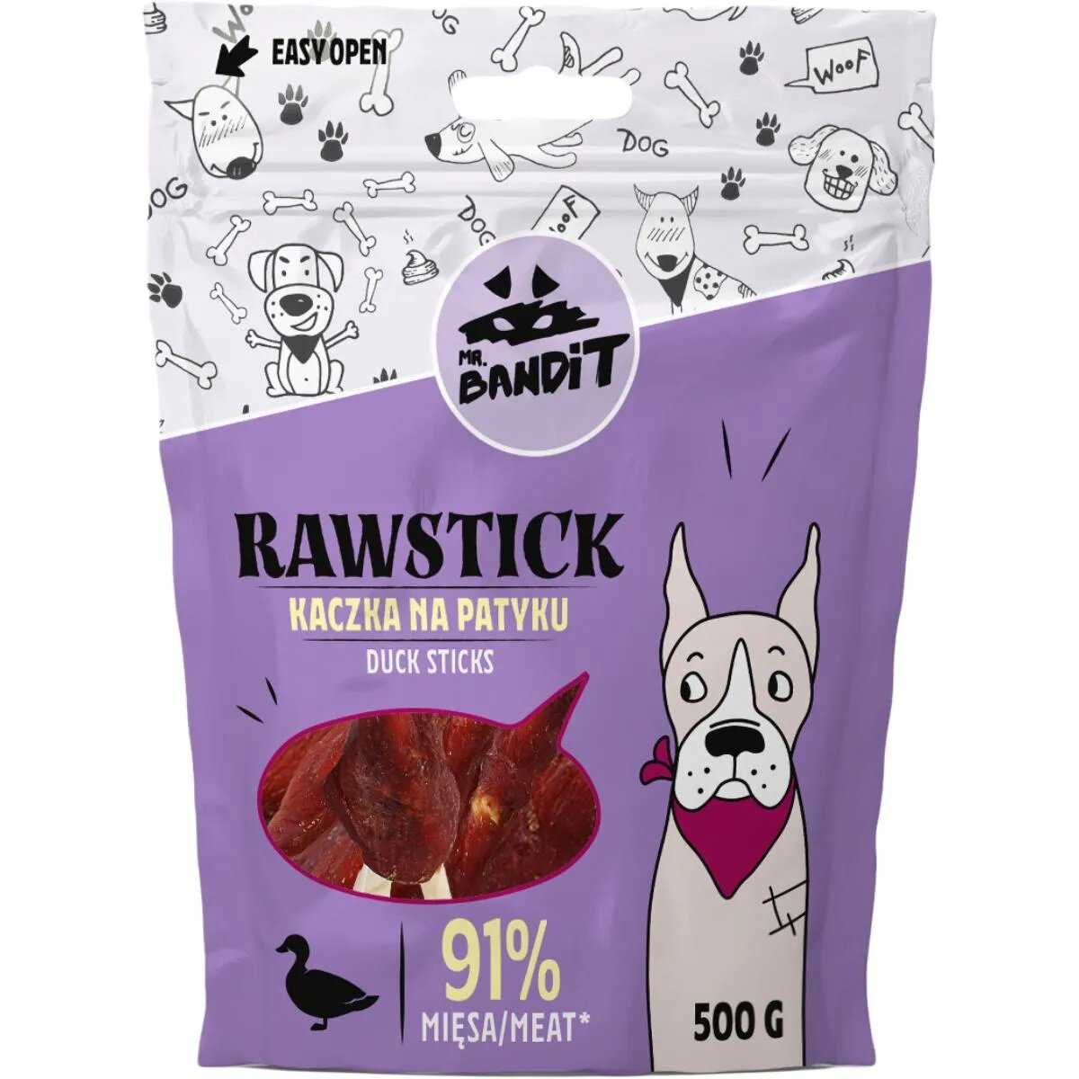 Mr Bandit Rawstick XS-XL Rață punguță recompense fără cereale câini 500g