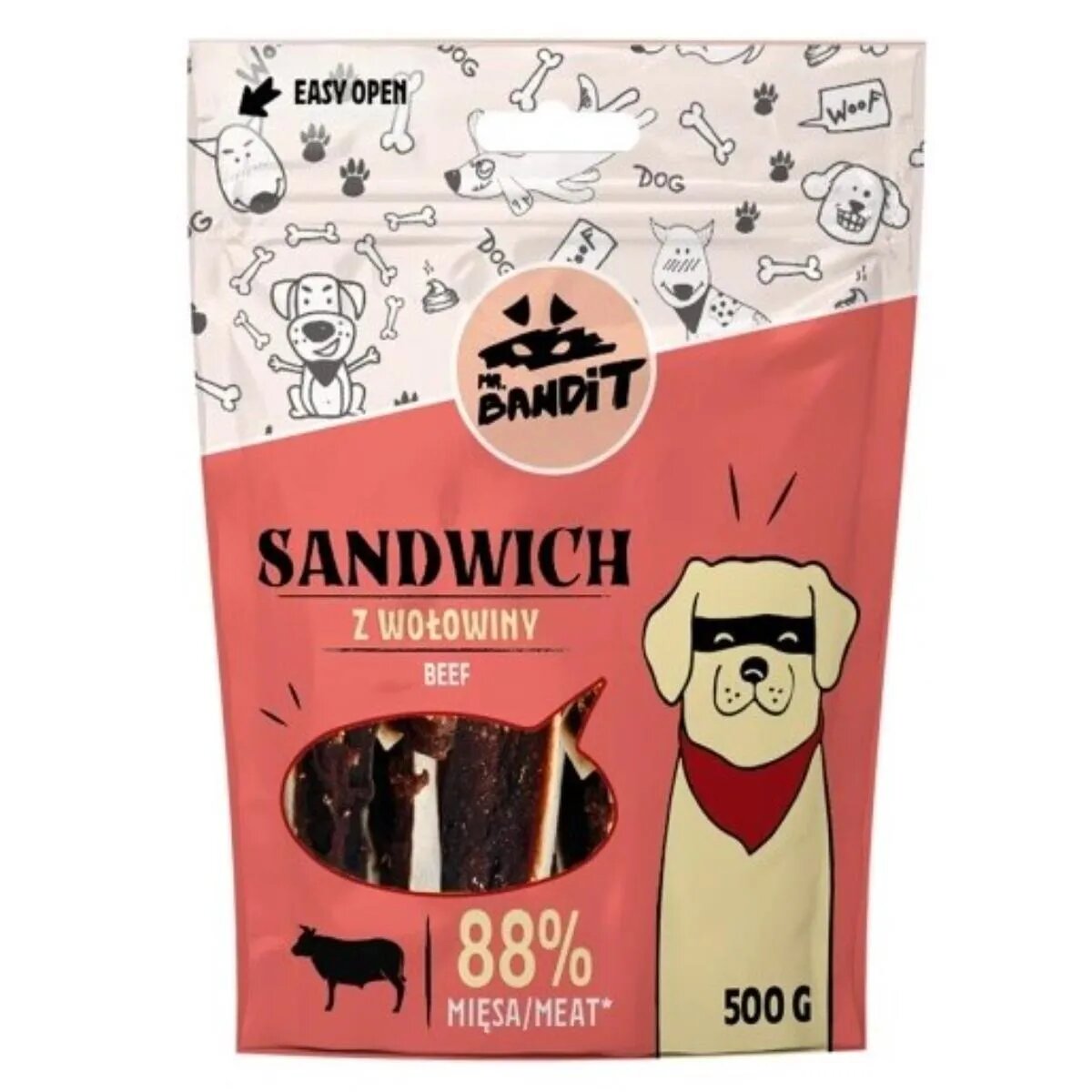 Mr Bandit Sandwich XS-XL Vită punguță recompense câini 500g