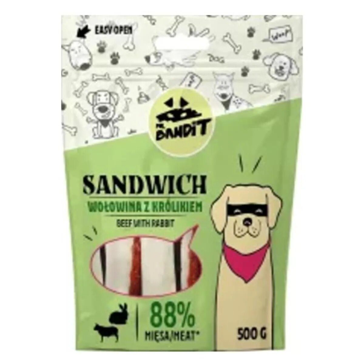 Mr Bandit Sandwich XS-XL Vită și Iepure punguță recompense câini 500g