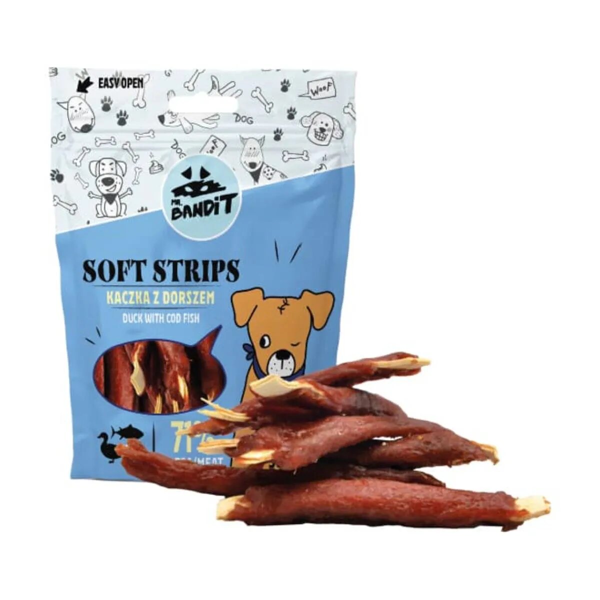 Mr Bandit Soft Strips XS-XL Rață și Cod punguță recompense fără cereale câini 500g