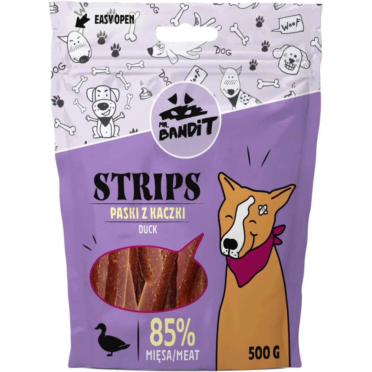 Mr Bandit Strips XS-XL Rață punguță recompense fără cereale câini 500g