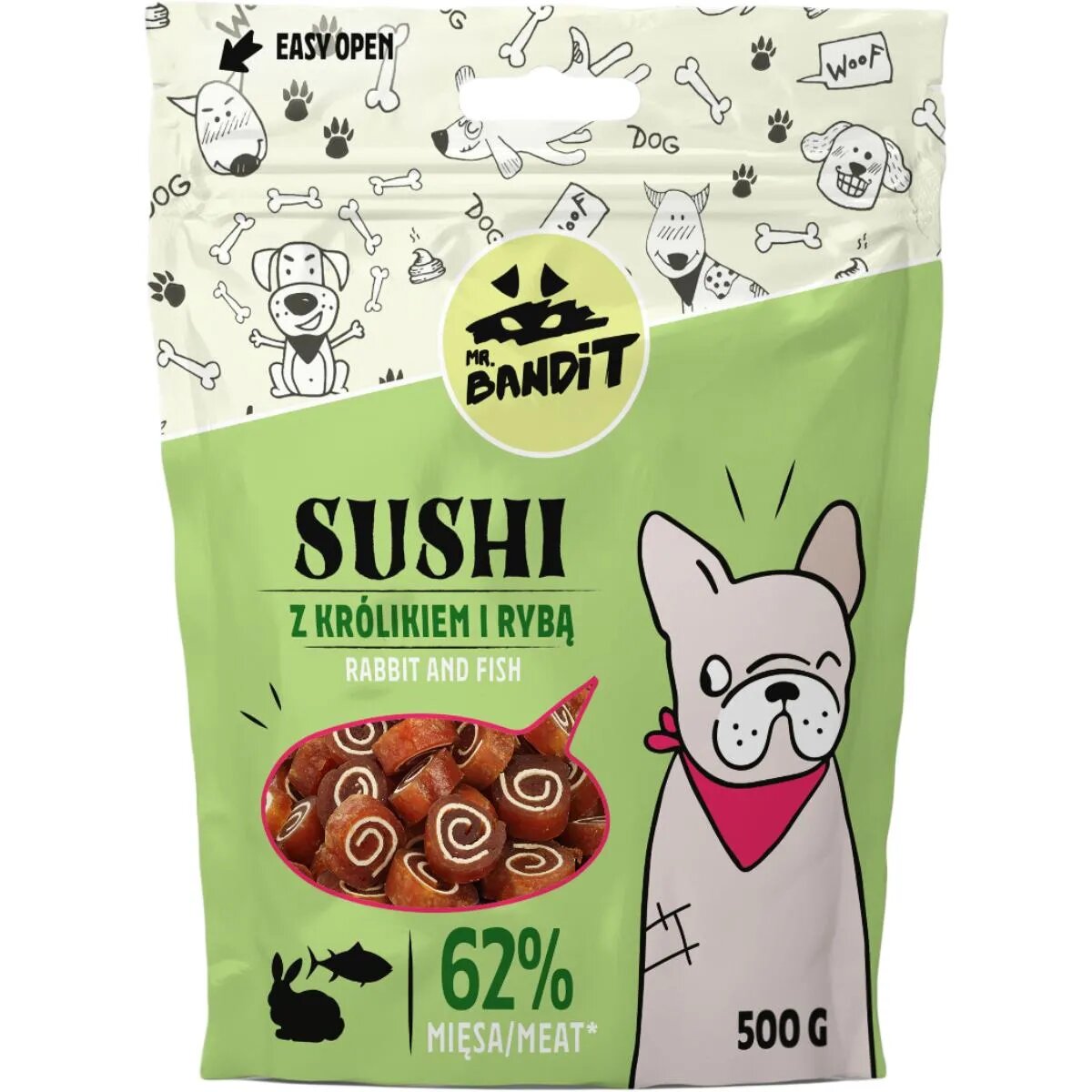Mr Bandit Sushi XS-XL Iepure și Pește punguță recompense câini 500g