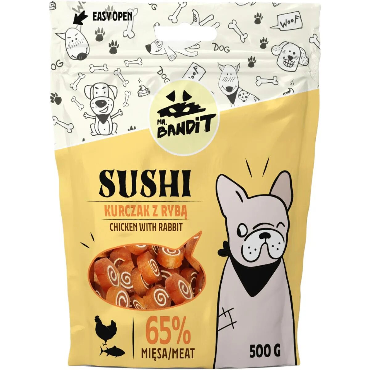 Mr Bandit Sushi XS-XL Pui și Pește punguță recompense câini 80g