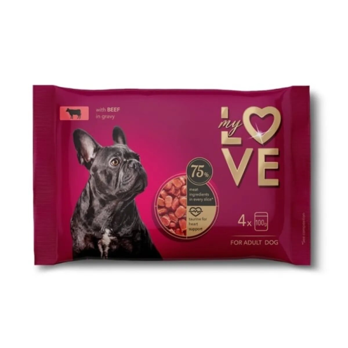 MY LOVE XS-XL Vită plic hrană umedă câini (în sos) multipack 100g x 4buc