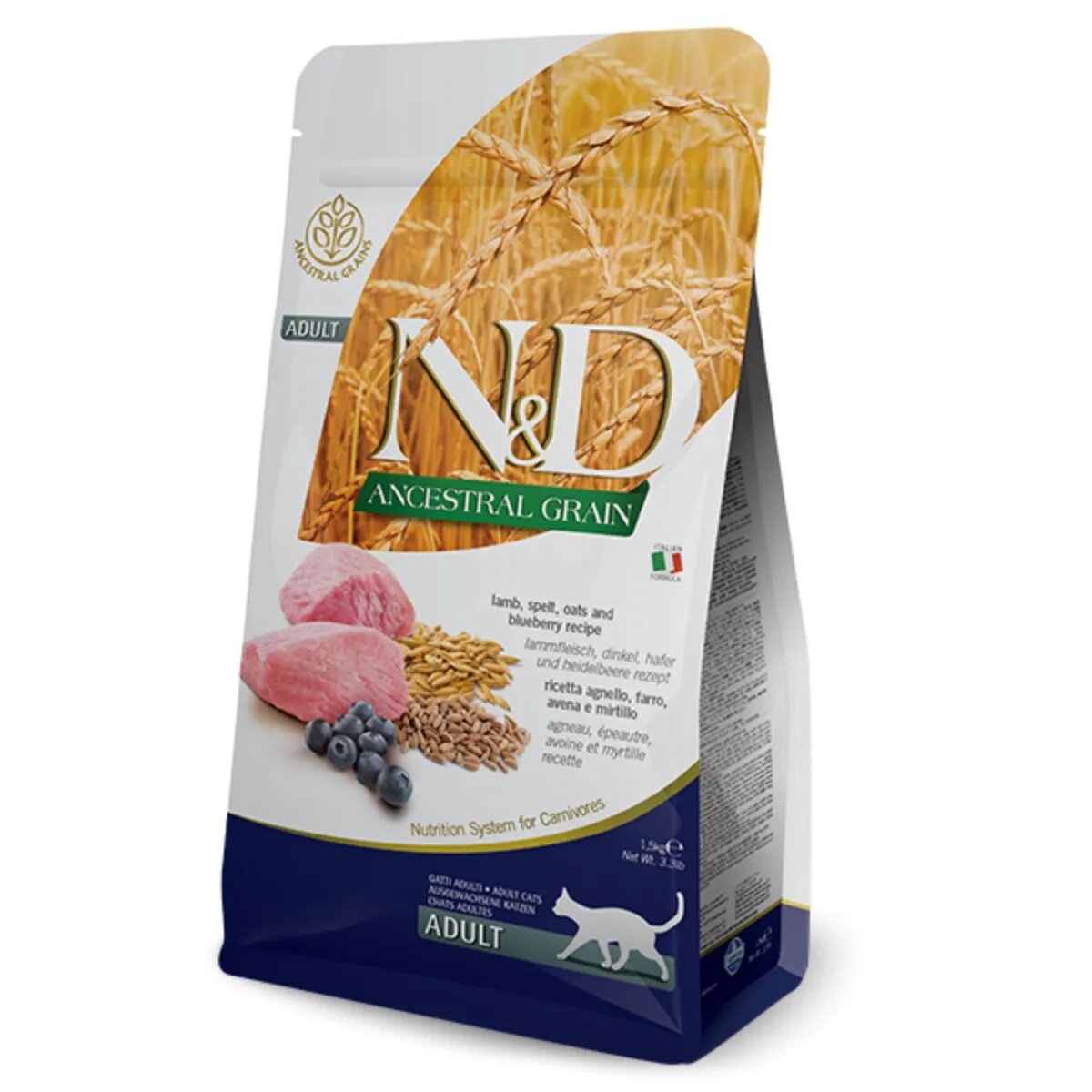 N&D Ancestral Grain Miel și afine hrană uscată conținut redus cereale pisici 10kg