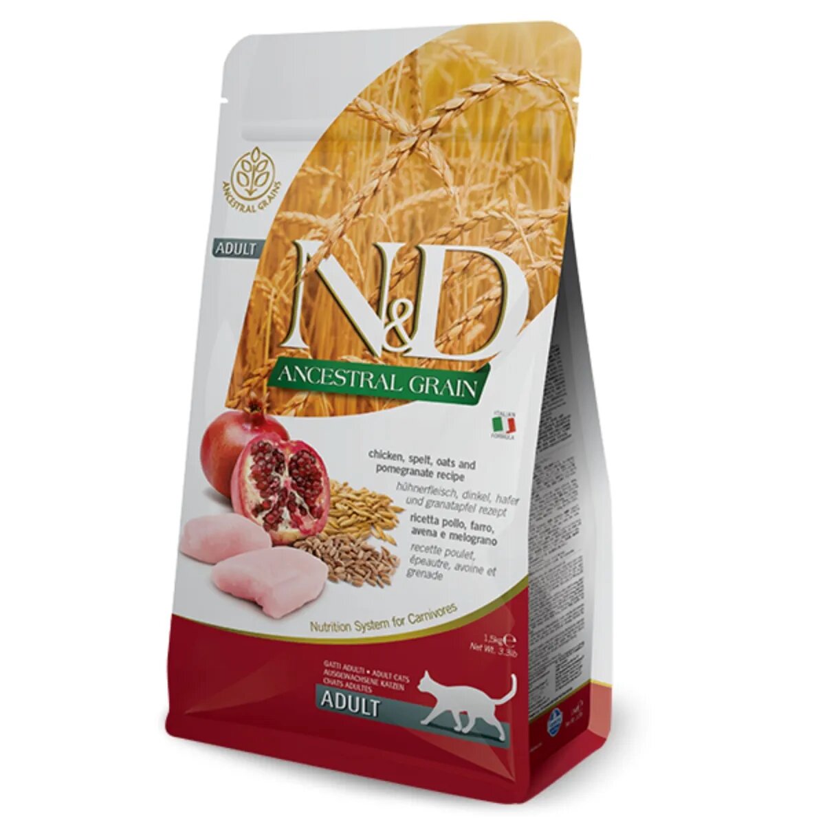 N&D Ancestral Grain Pui și Rodie hrană uscată conținut redus cereale pisici 10kg