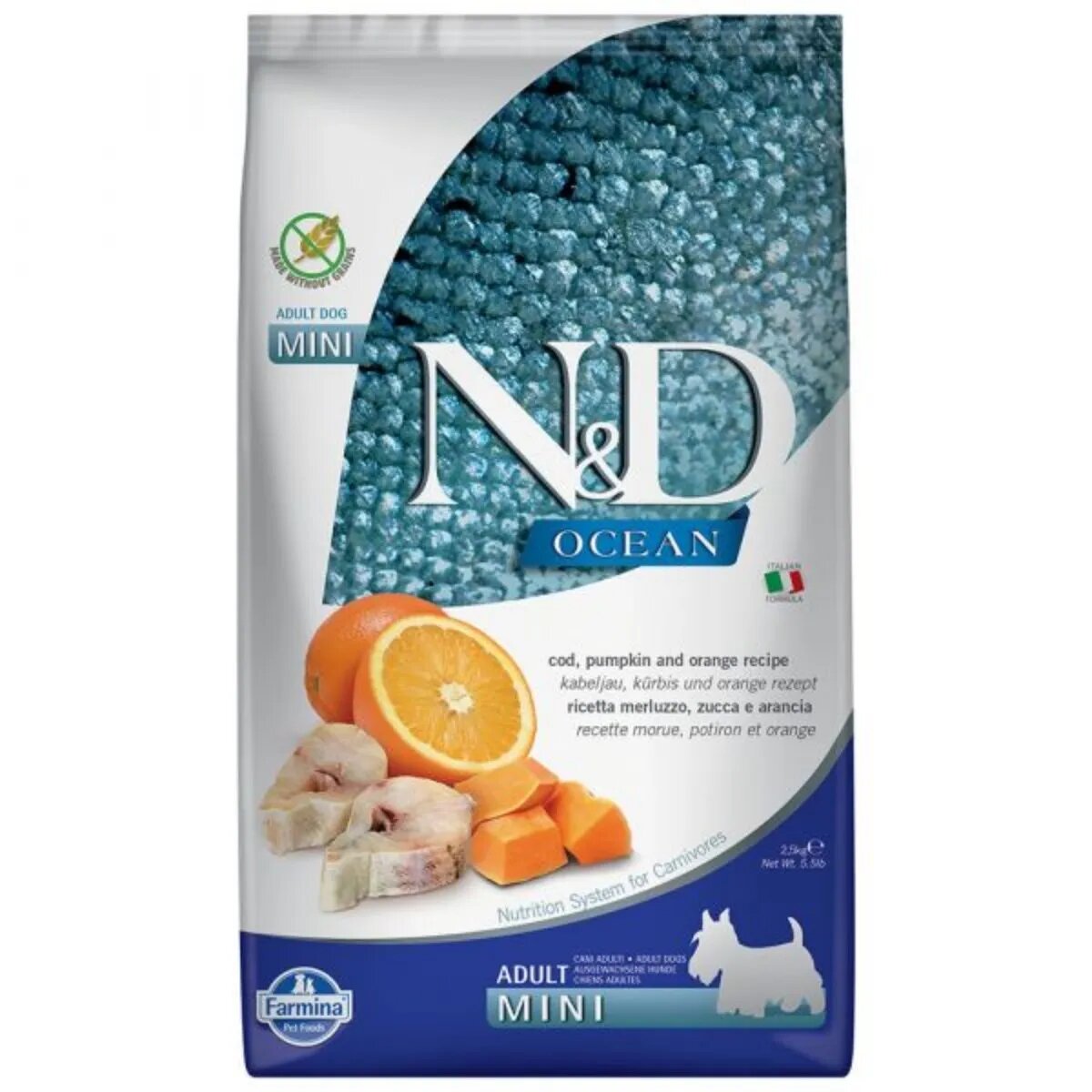 N&D Ocean Adult Mini XS-S Cod și dovleac hrană uscată fără cereale câini 2.5kg