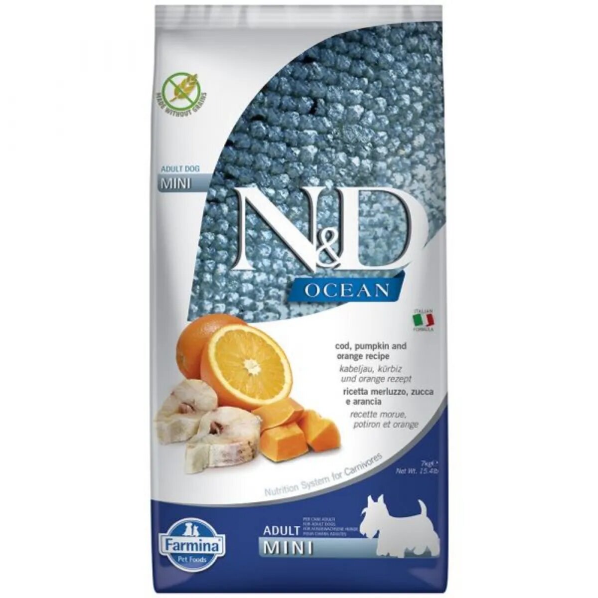 N&D Ocean Adult Mini XS-S Cod și dovleac hrană uscată fără cereale câini 7kg