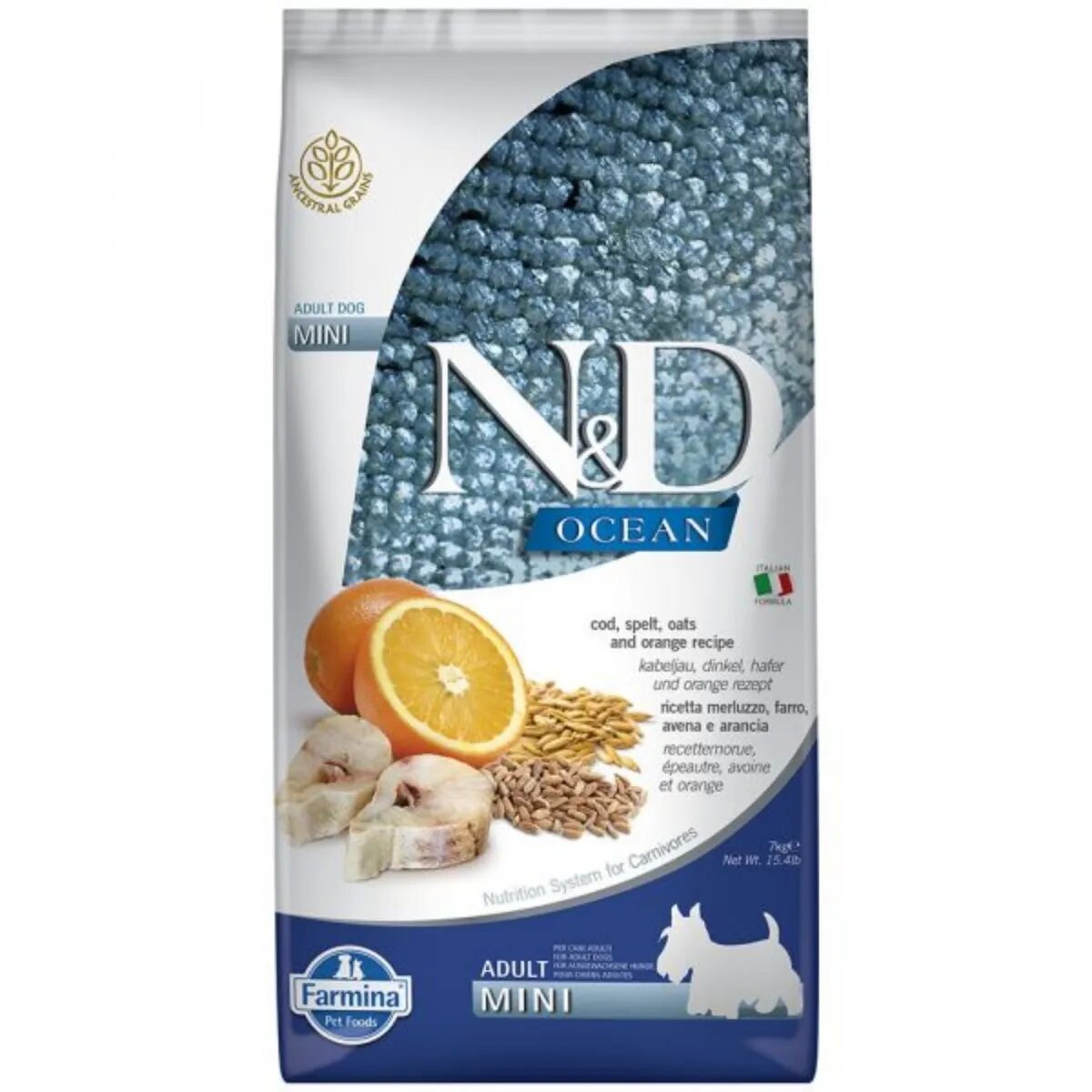 N&D Ocean Adult Mini XS-S Cod și Protocală hrană uscată fără cereale câini 7kg