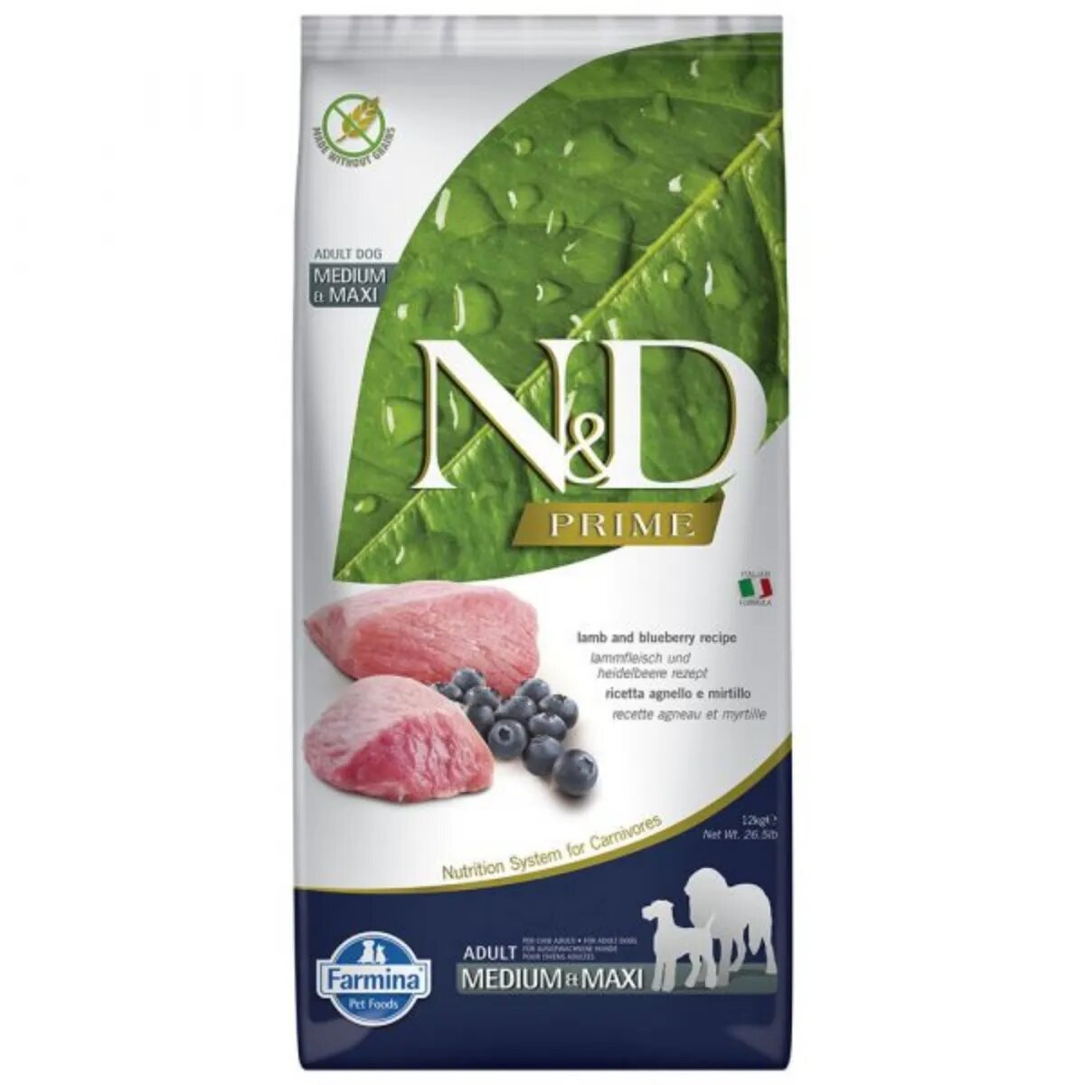 N&D Prime Adult Medium/Maxi M-XL Miel și afine hrană uscată fără cereale câini 12kg