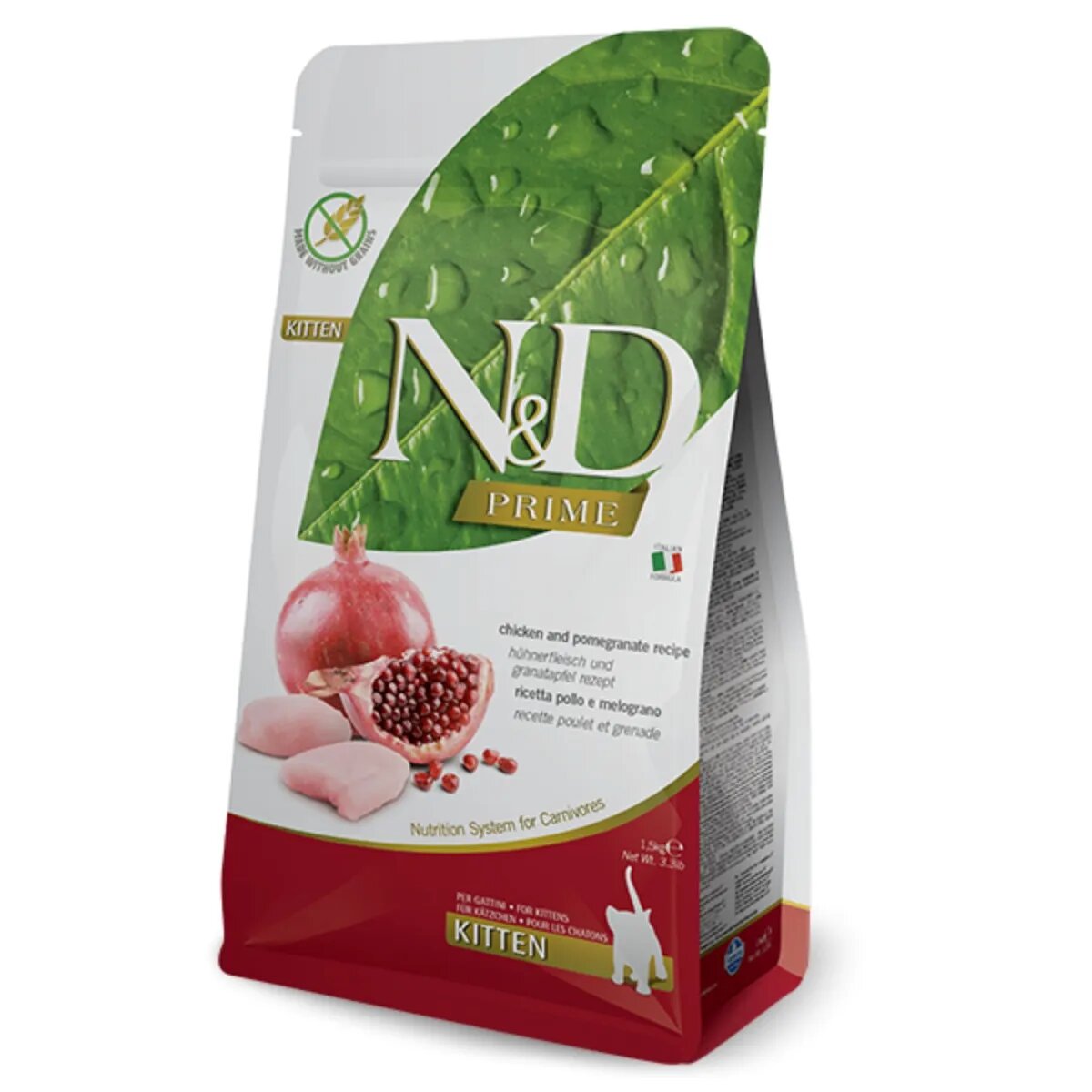 N&D Prime Kitten Pui și Rodie hrană uscată fără cereale pisici junior 1.5kg