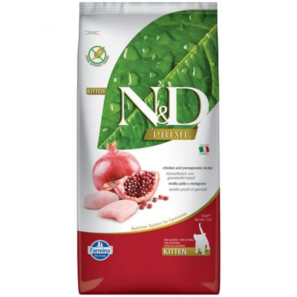 N&D Prime Kitten Pui și Rodie hrană uscată fără cereale pisici junior 10kg