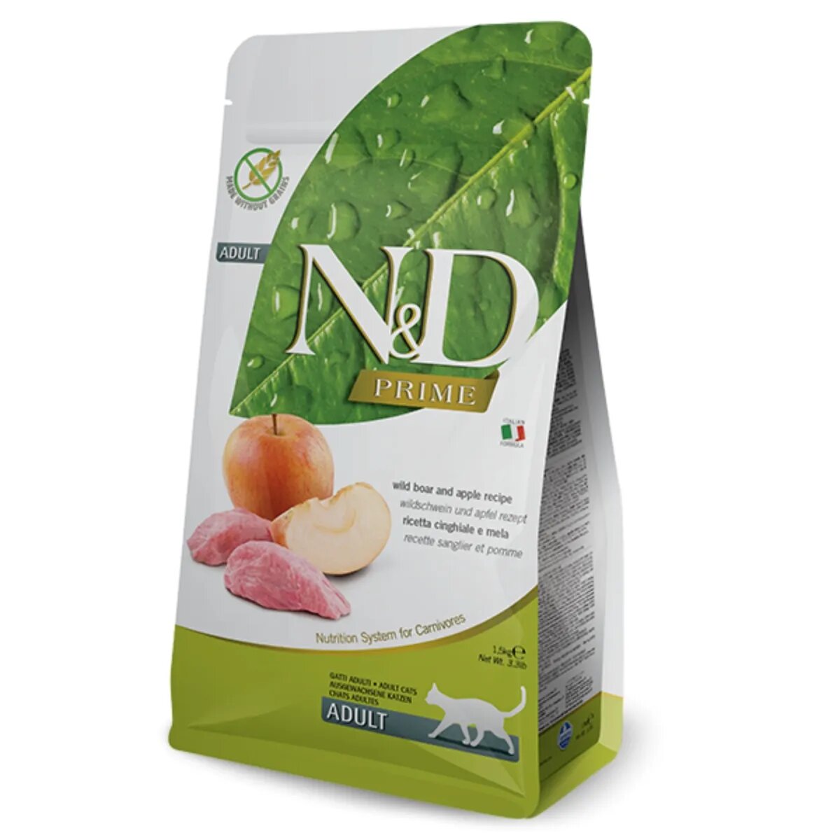 N&D Prime Mistreț și Măr hrană uscată fără cereale pisici 10kg
