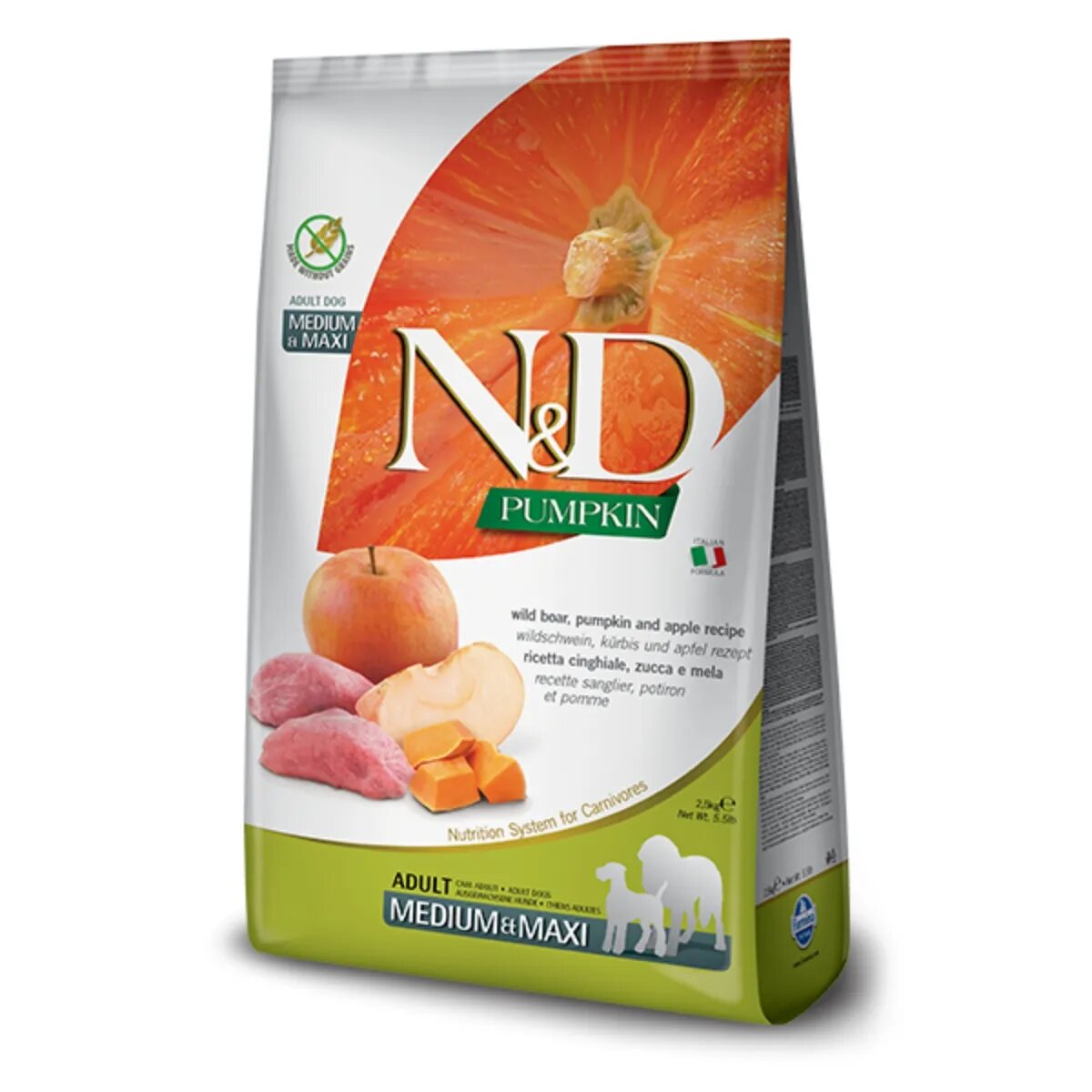 N&D Pumpkin Adult Medium/Maxi M-XL Mistreț și Măr hrană uscată fără cereale câini 12kg