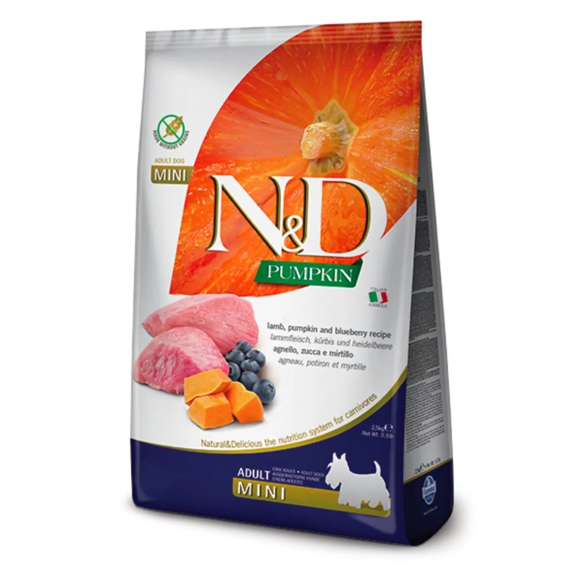 N&D Pumpkin Adult Mini XS-S Miel și afine hrană uscată fără cereale câini 2.5kg