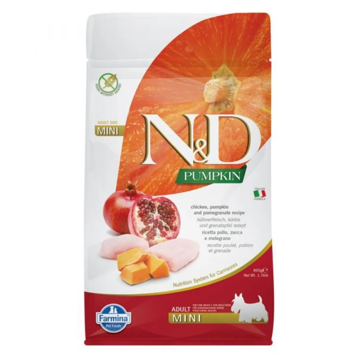 N&D Pumpkin Adult Mini XS-S Pui și Rodie hrană uscată fără cereale câini 800g