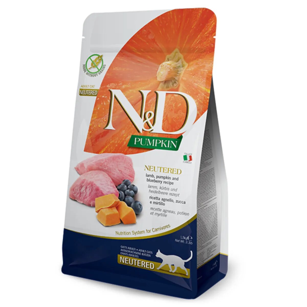 N&D Pumpkin Neutered Miel și dovleac hrană uscată fără cereale pisici sterilizate 1.5kg