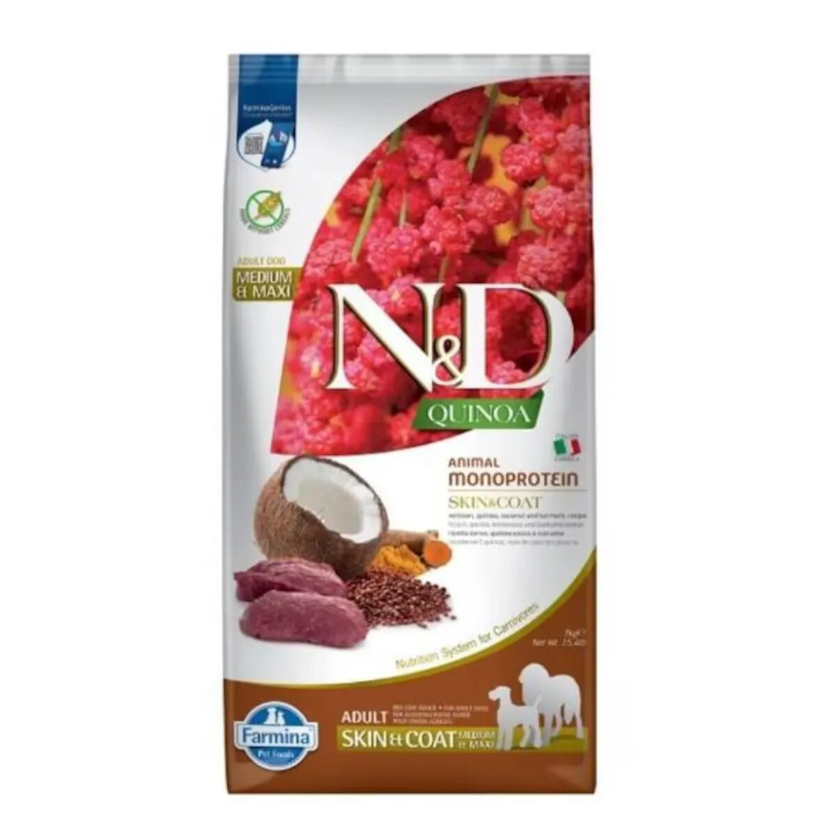 N&D Quinoa Skin&Coat M-XL Vânat hrană uscată fără cereale câini piele & blană 7kg