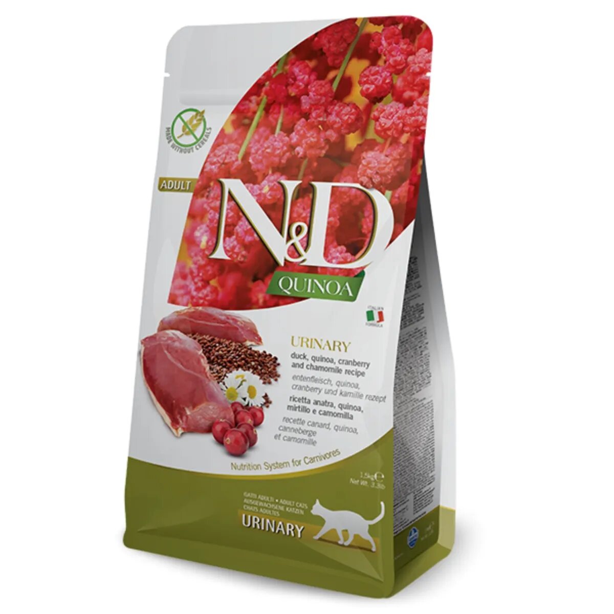 N&D Quinoa Urinary Rață hrană uscată fără cereale pisici sistem urinar 1.5kg