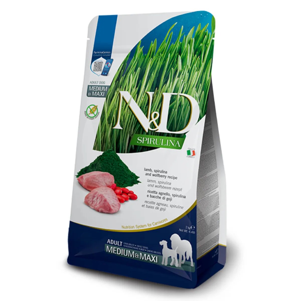 N&D Spirulina Adult Medium & Maxi M-XL Miel și Spirulină hrană uscată fără cereale câini 2kg
