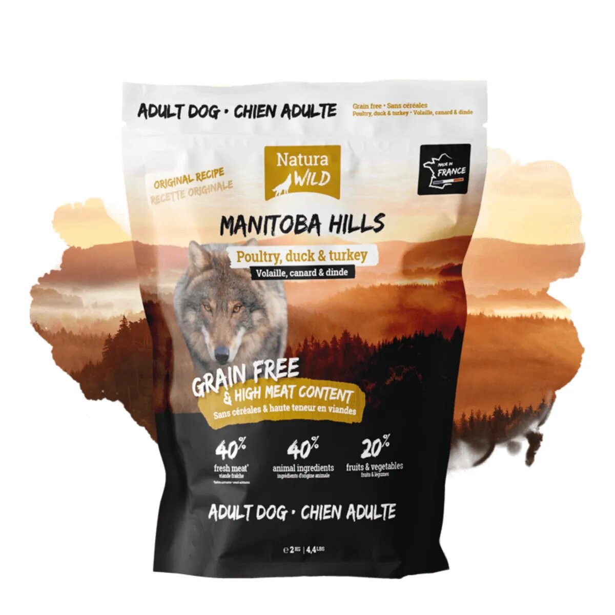 NATURA WILD Manitoba Hills XS-XL Rață și Curcan hrană uscată fără cereale câini 12kg