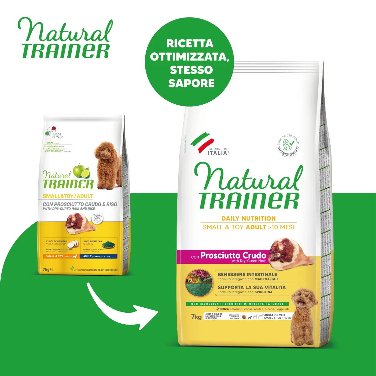Natural Trainer Daily Nutrition Small & Toy XS-S Prosciutto Crudo hrană uscată câini 7kg