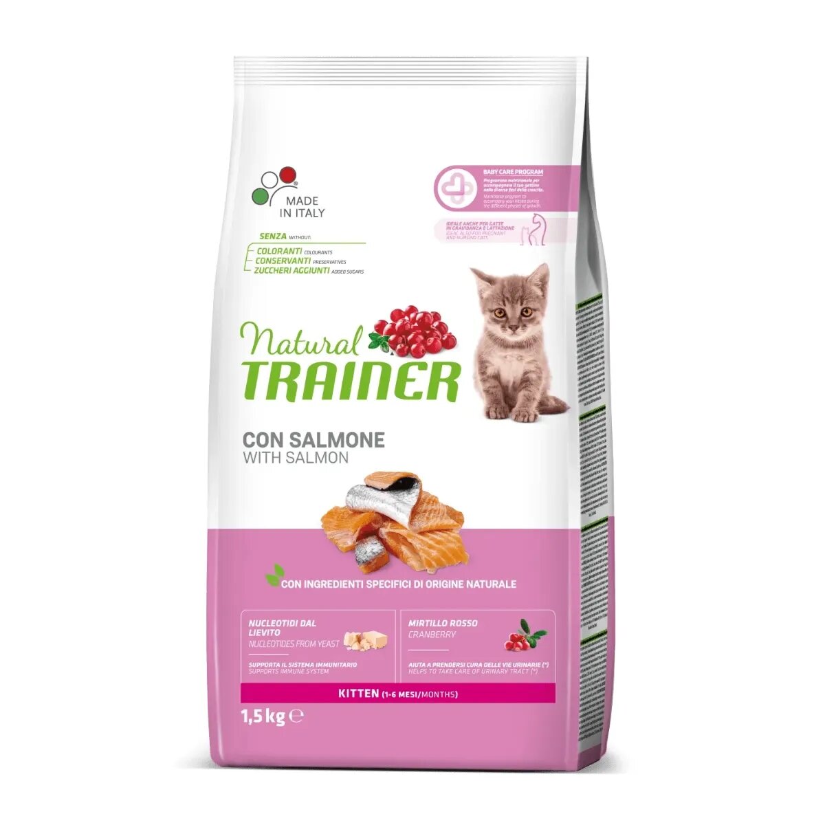 Natural Trainer Kitten Somon hrană uscată pisici junior 1.5kg