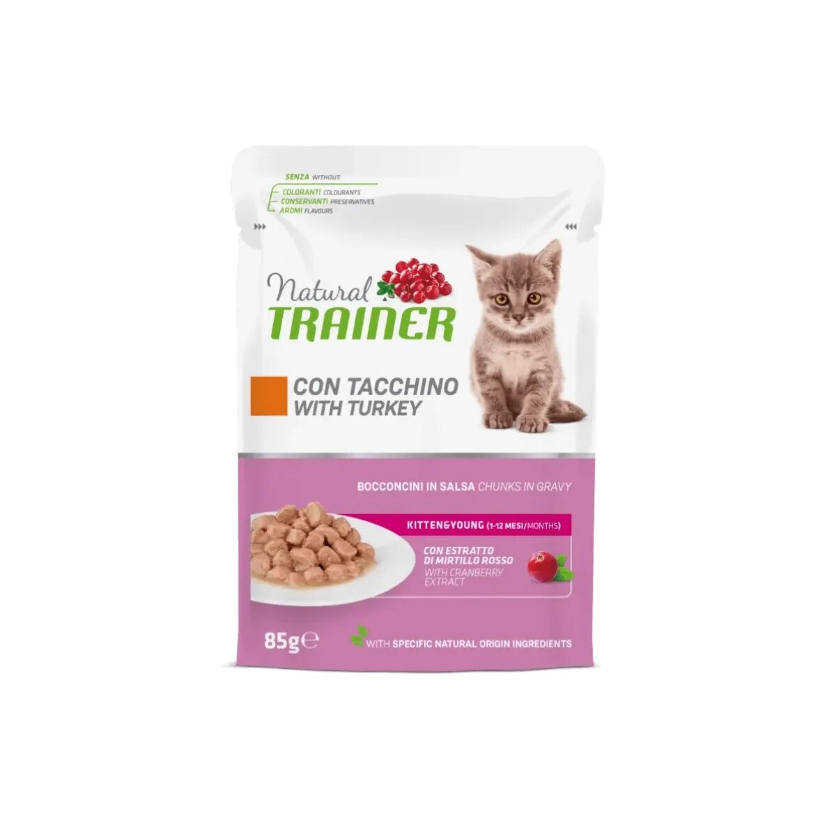 Natural Trainer Kitten & Young Curcan plic hrană umedă pisici junior (în sos) 85g
