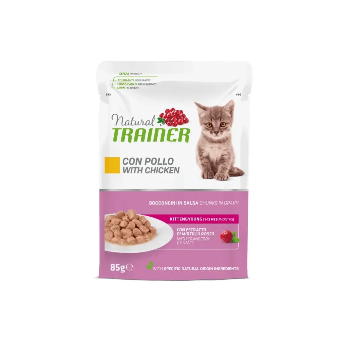 Natural Trainer Kitten & Young Pui plic hrană umedă pisici junior (în sos) 85g
