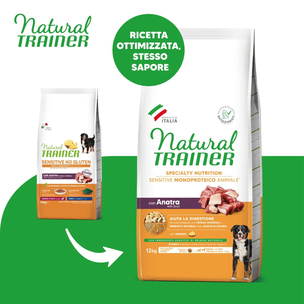 Natural Trainer Speciality Nutrition Sensitive M-XL Rață hrană uscată monoproteică câini sistem digestiv 12kg