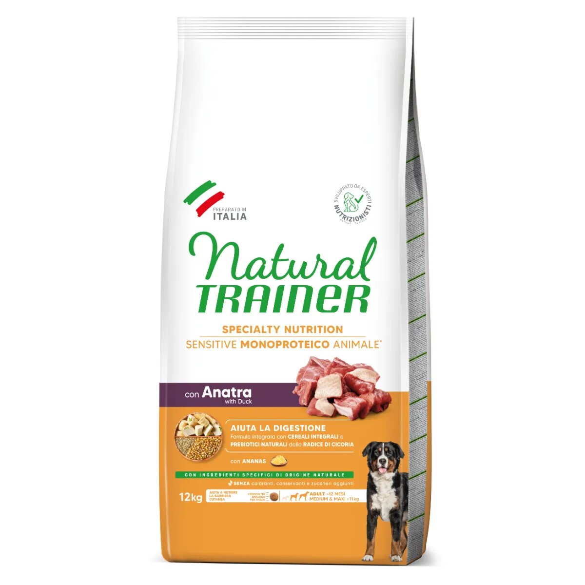 Natural Trainer Speciality Nutrition Sensitive M-XL Rață hrană uscată monoproteică câini sistem digestiv 12kg