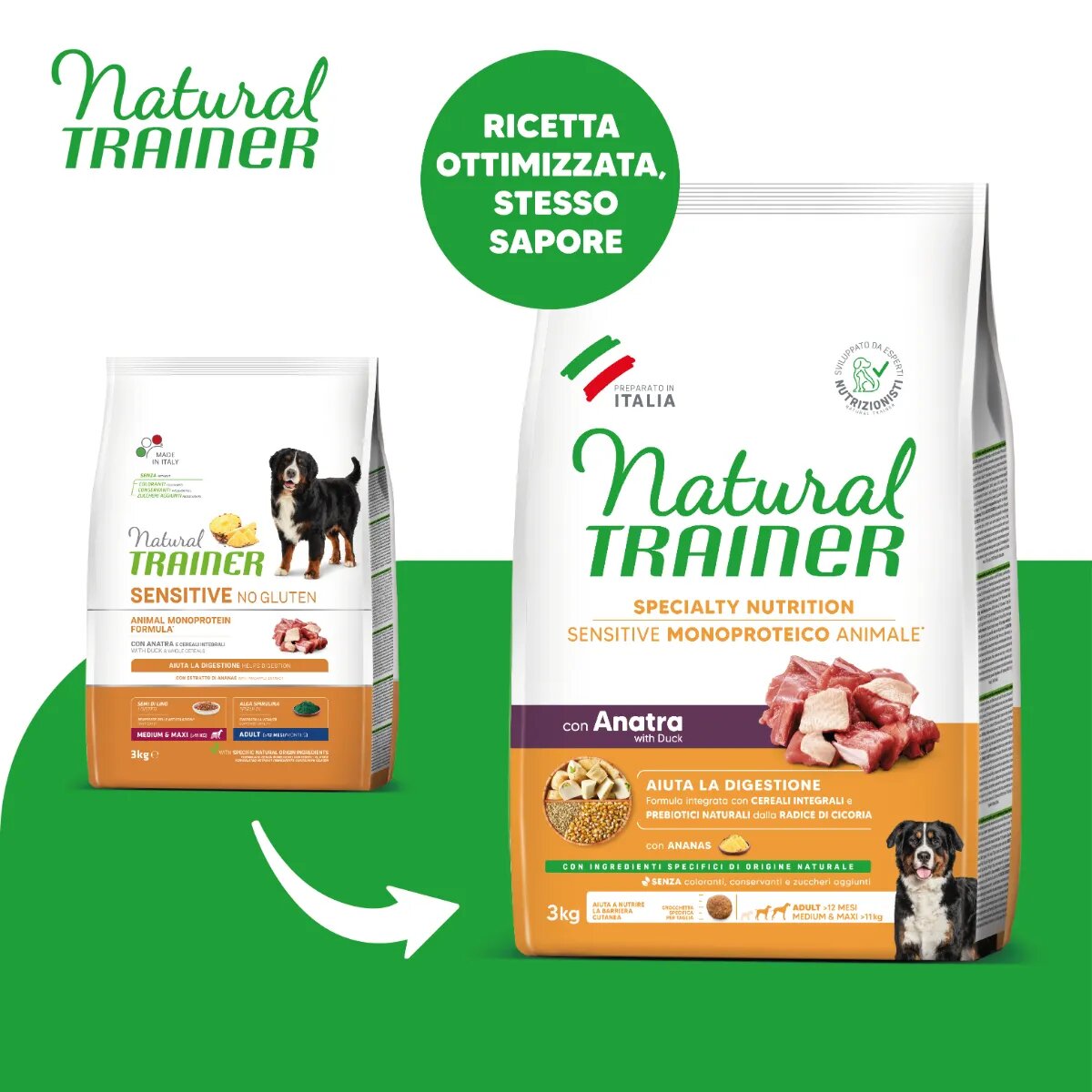 Natural Trainer Speciality Nutrition Sensitive M-XL Rață hrană uscată monoproteică câini sistem digestiv 3kg