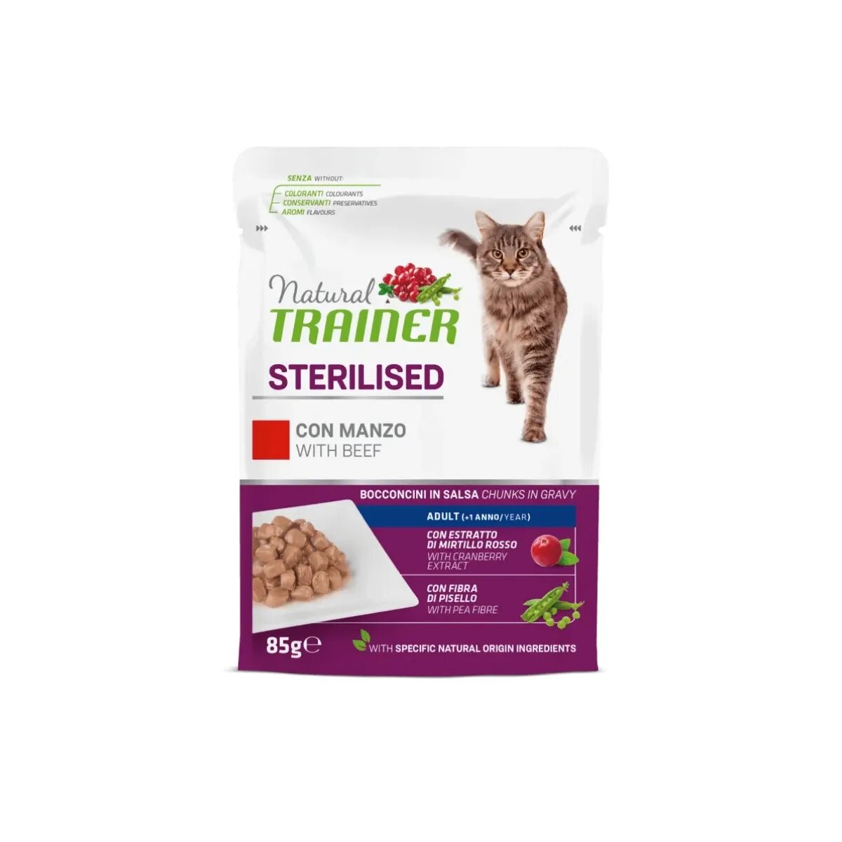 Natural Trainer Sterilised Vită plic hrană umedă pisici sterilizate (în sos) 85g