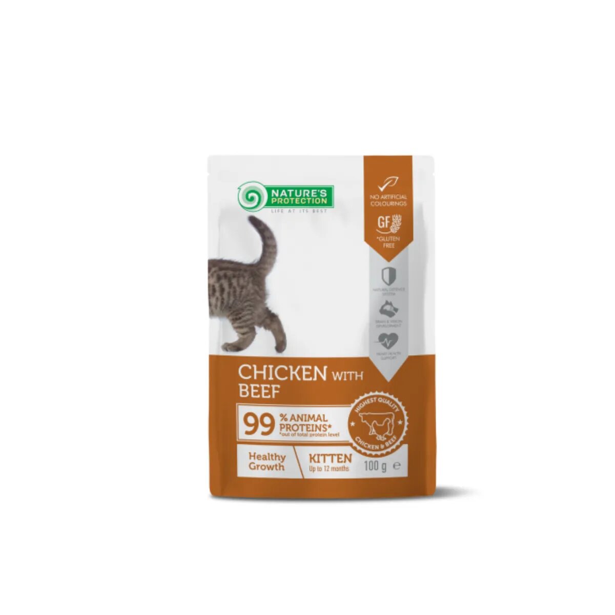 Natures Protection Healthy Growth Kitten Pui și Vită plic hrană umedă pisici junior sistem imunitar (în sos) 100g