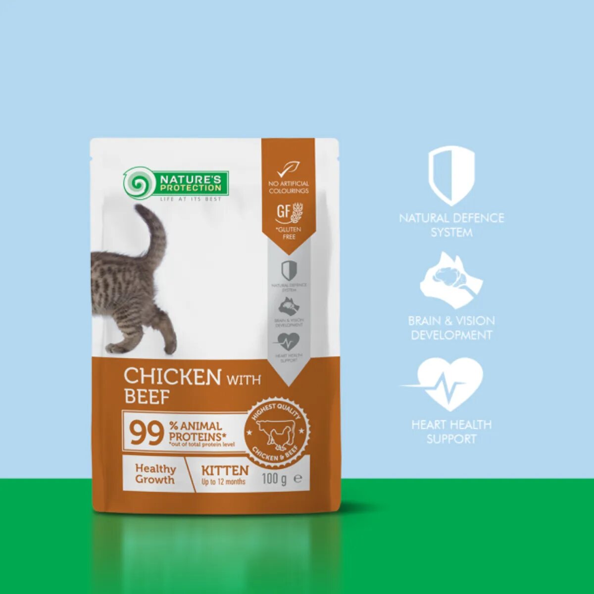 Natures Protection Healthy Growth Kitten Pui și Vită plic hrană umedă pisici junior sistem imunitar (în sos) 100g