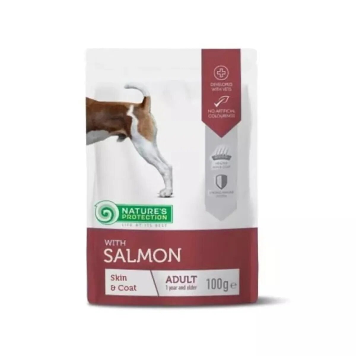 Natures Protection Skin & Coat XS-XL Pui și Somon plic hrană umedă câini piele & blană (în sos) 100g