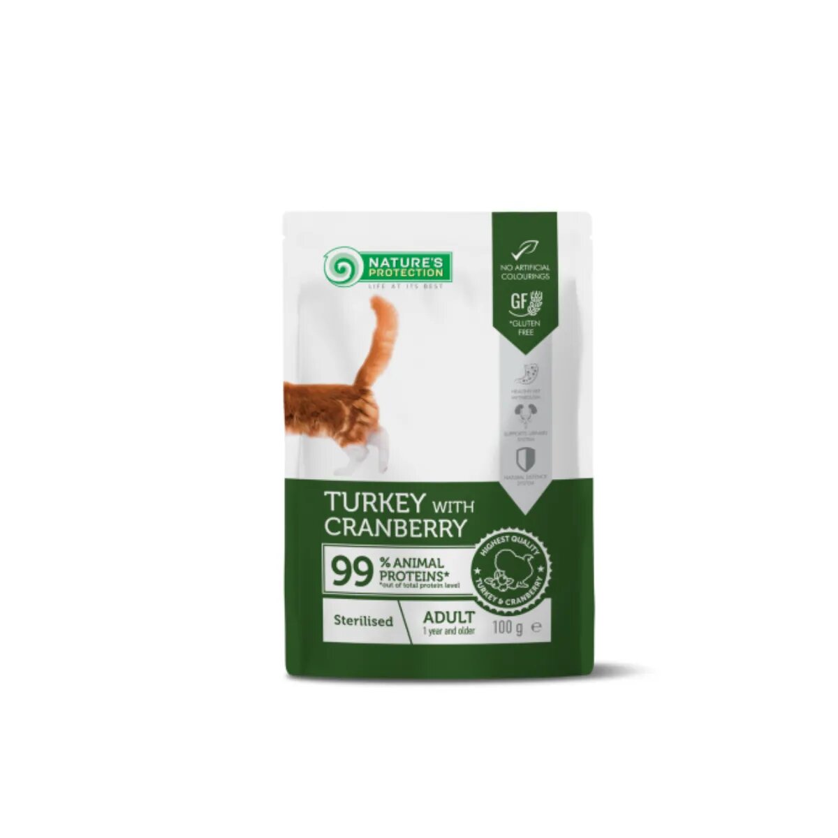 Natures Protection Sterilised Curcan și Merișoare plic hrană umedă monoproteică pisici sterilizate (în sos) 100g