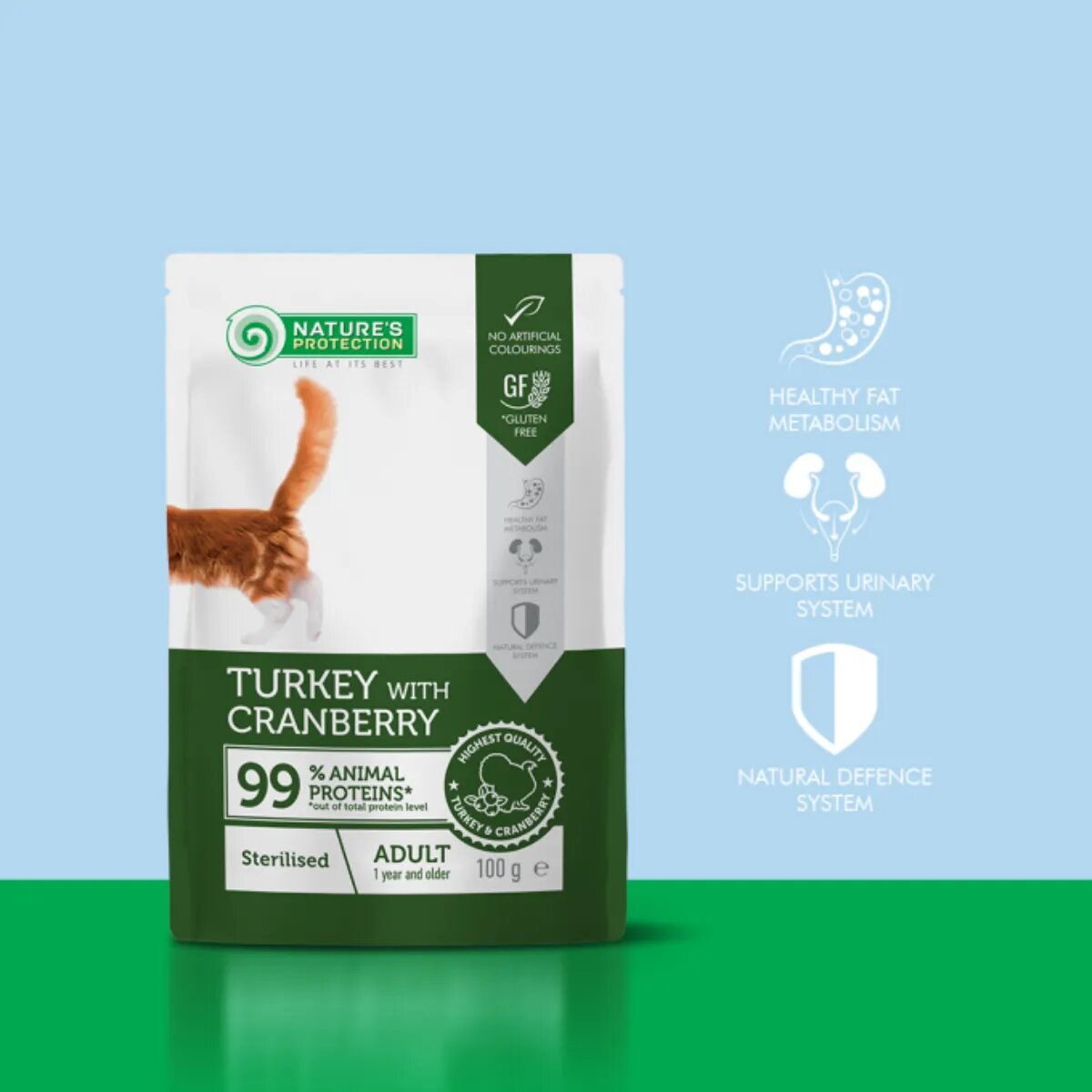 Natures Protection Sterilised Curcan și Merișoare plic hrană umedă monoproteică pisici sterilizate (în sos) 100g