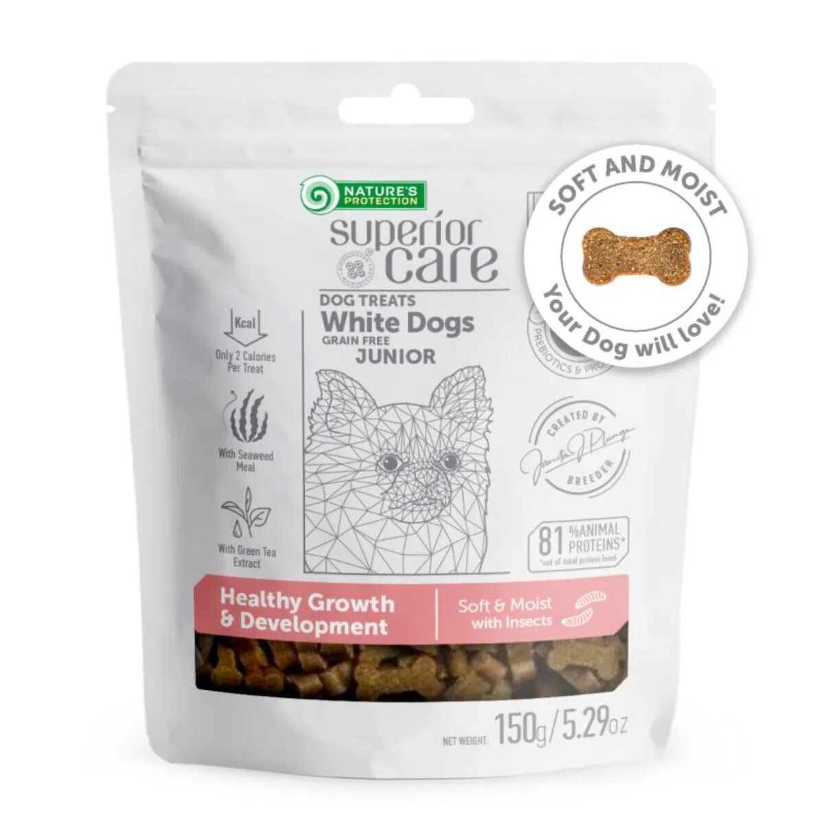 Natures Protection Superior Care Healthy Growth & Development XS-XL Insecte punguță recompense funcționale fără cereale câini junior 150g